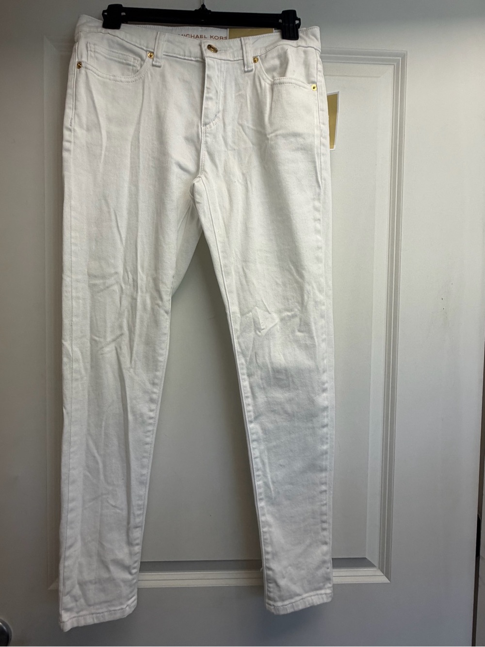 Michael Kors White Skinny Jeans with Gold Hardware